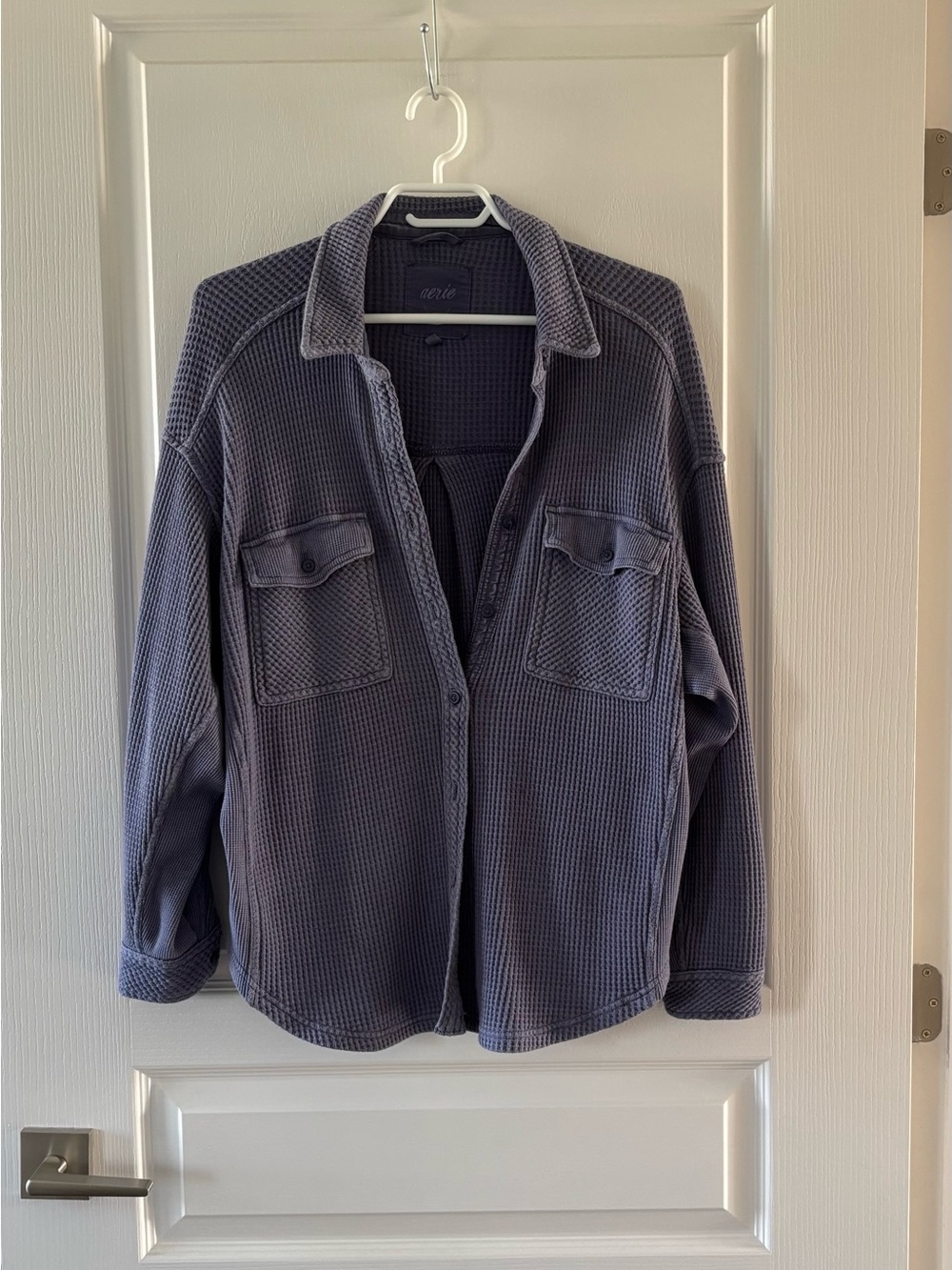 Aerie Lumber Jane Waffle Knit Oversized Shacket Shirt Jacket Blue - S